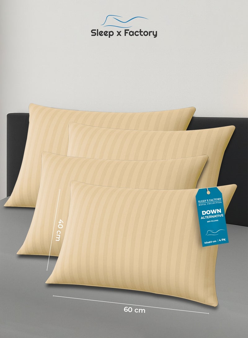 Sleep x Factory Beige Striped Hotel-Style Pillows – 4-Pack – 60×40 cm – Microfiber Outer Fabric & Filling – Ultra Soft & Supportive - Image 1