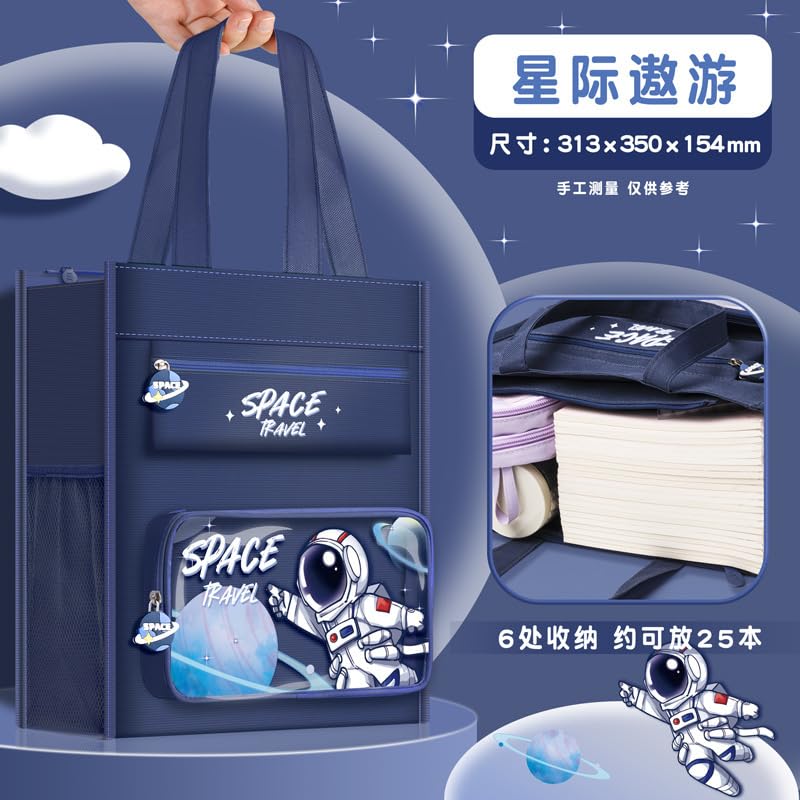 Samvardhan Travel Hanging Storage Organizer for Kids |Multi-Pocket Wall Pouch with Astronaut Design | Toy, Book, Stationery Organizer for Study Desk, Bedroom, Classroom, Canvas Carrying Bag (Blue) - Image 2