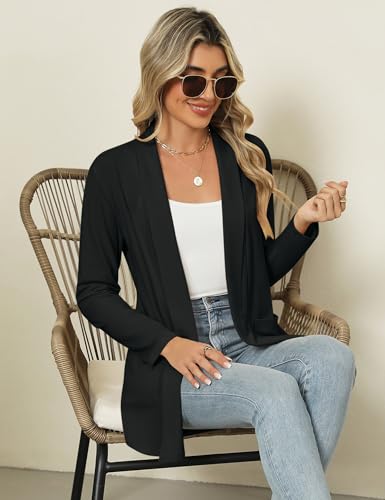 Micoson Women's Casual Loose Long Sleeve Black Cardigans Lightweight Jackets with Pockets Black M - Image 5