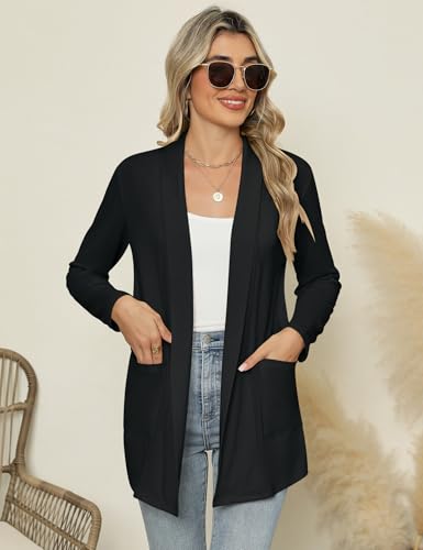 Micoson Women's Casual Loose Long Sleeve Black Cardigans Lightweight Jackets with Pockets Black M - Image 4