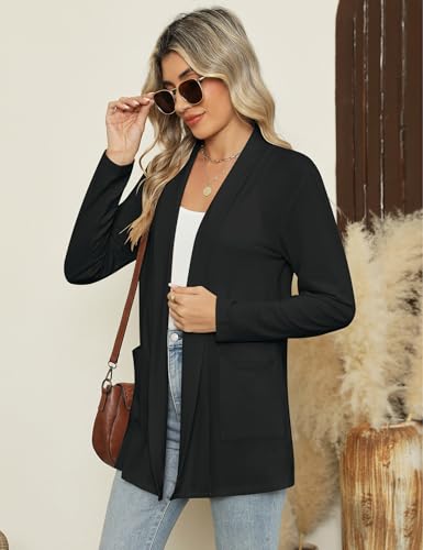 Micoson Women's Casual Loose Long Sleeve Black Cardigans Lightweight Jackets with Pockets Black M - Image 3