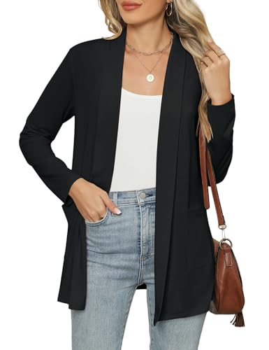 Micoson Women's Casual Loose Long Sleeve Black Cardigans Lightweight Jackets with Pockets Black M - Image 1