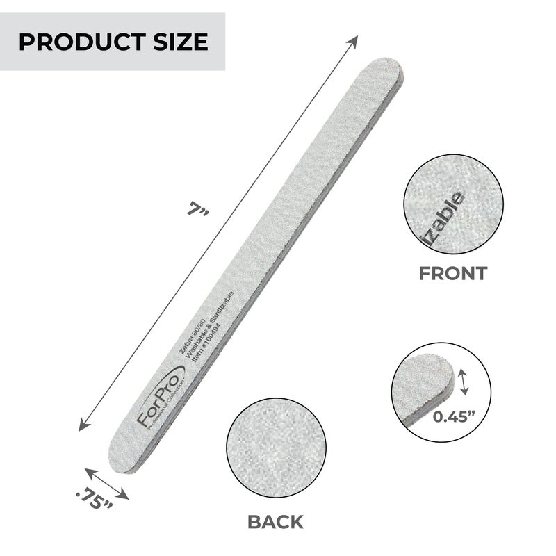ForPro Professional Collection ForPro Zebra Foam Board, 80/80 Grit, Double-Sided Manicure Nail File, 7 inches L x .75 inches W, Black, 50 Count - Image 2