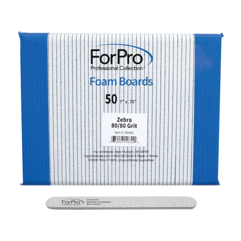 ForPro Professional Collection ForPro Zebra Foam Board, 80/80 Grit, Double-Sided Manicure Nail File, 7 inches L x .75 inches W, Black, 50 Count - Image 1