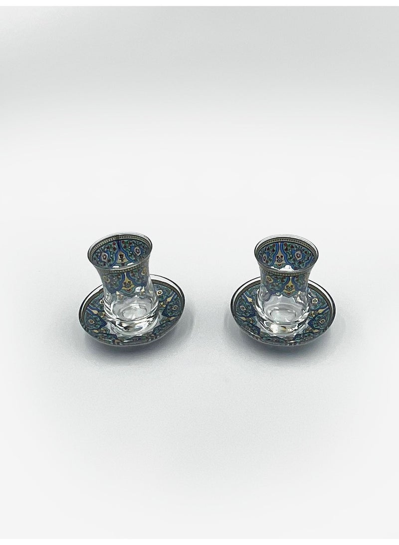 Acar Turkish Tea Glass Set with Traditional Yellow & Blue Turkish Patterns – For 2 | Made in Turkey - Image 3