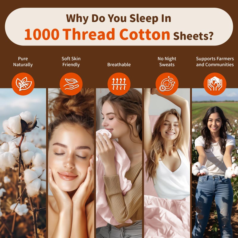 LBRO2M LBRO2M 1000 Thread Count 100% Egyptian Cotton Sheets Set King Size  4 Piece Sets Bed Sheet Deep Pocket Sheet Set 16"" Soft Comfortable All Season (King  Pink)  - Image 4