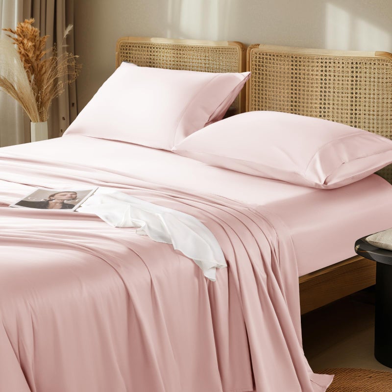 LBRO2M LBRO2M 1000 Thread Count 100% Egyptian Cotton Sheets Set King Size  4 Piece Sets Bed Sheet Deep Pocket Sheet Set 16"" Soft Comfortable All Season (King  Pink)  - Image 1