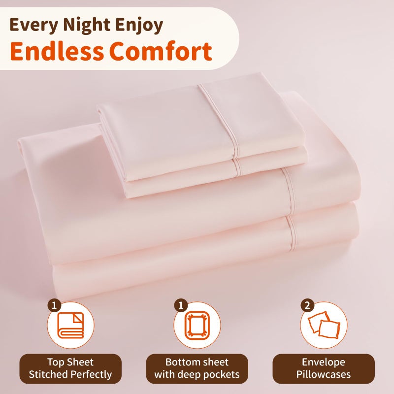 LBRO2M LBRO2M 1000 Thread Count 100% Egyptian Cotton Sheets Set King Size  4 Piece Sets Bed Sheet Deep Pocket Sheet Set 16"" Soft Comfortable All Season (King  Pink)  - Image 5