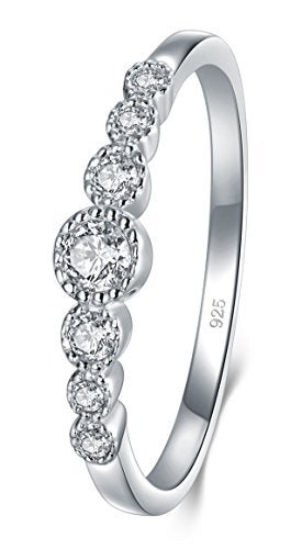 BORUO 925 Sterling Silver Ring, Cubic Zirconia CZ Eternity Engagement Wedding Band Ring Size 9.5 - Image 1