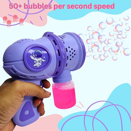 Camin Automatic 12 Holes Colour Bubble Gun for Kids | 2 Bubble Solution,10000+ Bubbles Per Minute |Leak-Proof Design|Birthday Gift Summer Toy for Boys Girls Age 3-16 yrs (Purple) - Image 3