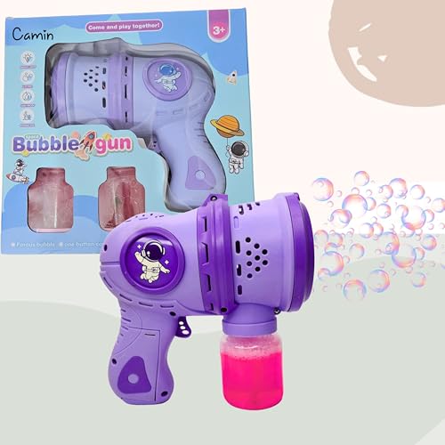 Camin Automatic 12 Holes Colour Bubble Gun for Kids | 2 Bubble Solution,10000+ Bubbles Per Minute |Leak-Proof Design|Birthday Gift Summer Toy for Boys Girls Age 3-16 yrs (Purple) - Image 5