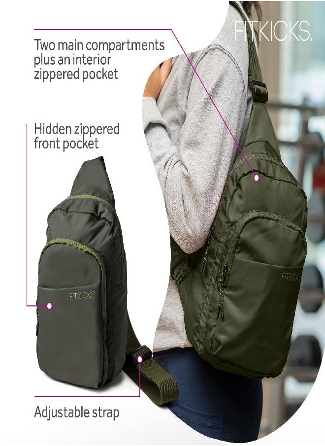 FitKicks - FITKICKS Hideaway Packable Sling Bag, Cross-body Bag for Men and Women, Green - Image 1