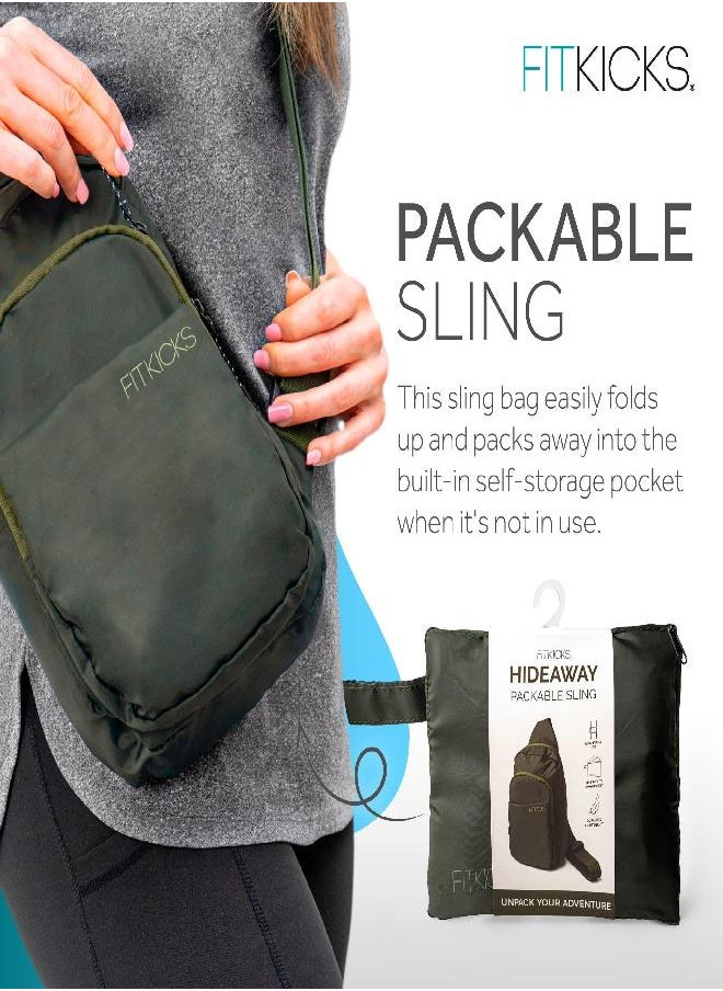 FitKicks - FITKICKS Hideaway Packable Sling Bag, Cross-body Bag for Men and Women, Green - Image 1