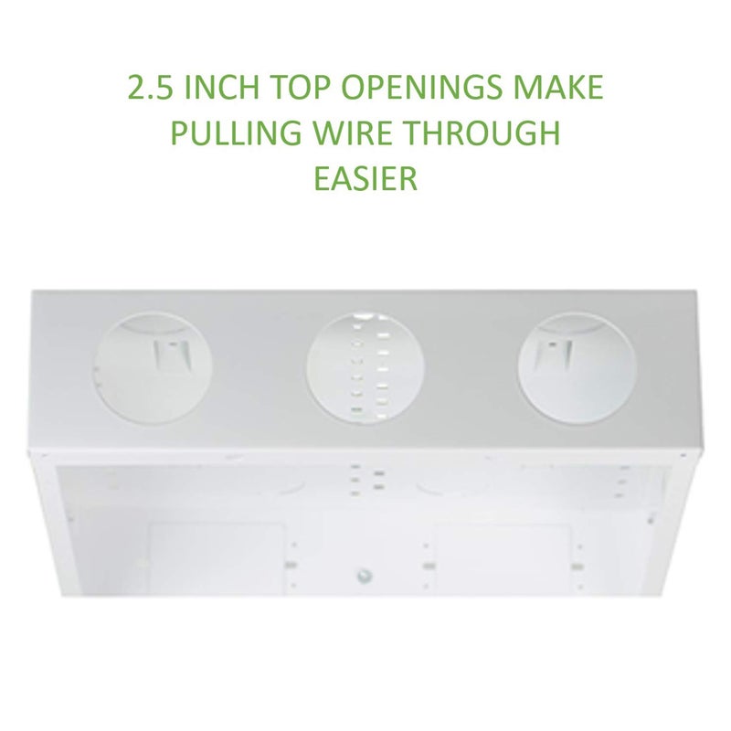 On-Q Legrand - OnQ 14 Inch Media Enclosure, 20 Gauge Cable Management Box, Cable Wall Cover with 2.5 Inch Opening for Wires, Recessed Media Box, Glossy White, EN1400 - Image 4
