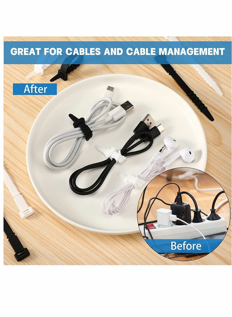 Silicone Cable Ties Reusable 4.5 Inch zip ties Cord Organizer Zip Ties Cable Management Rubber Cable Organizer Tie for Wire, Food Bags, Headphone, Home Office Supplies (100 Pcs) - Image 5