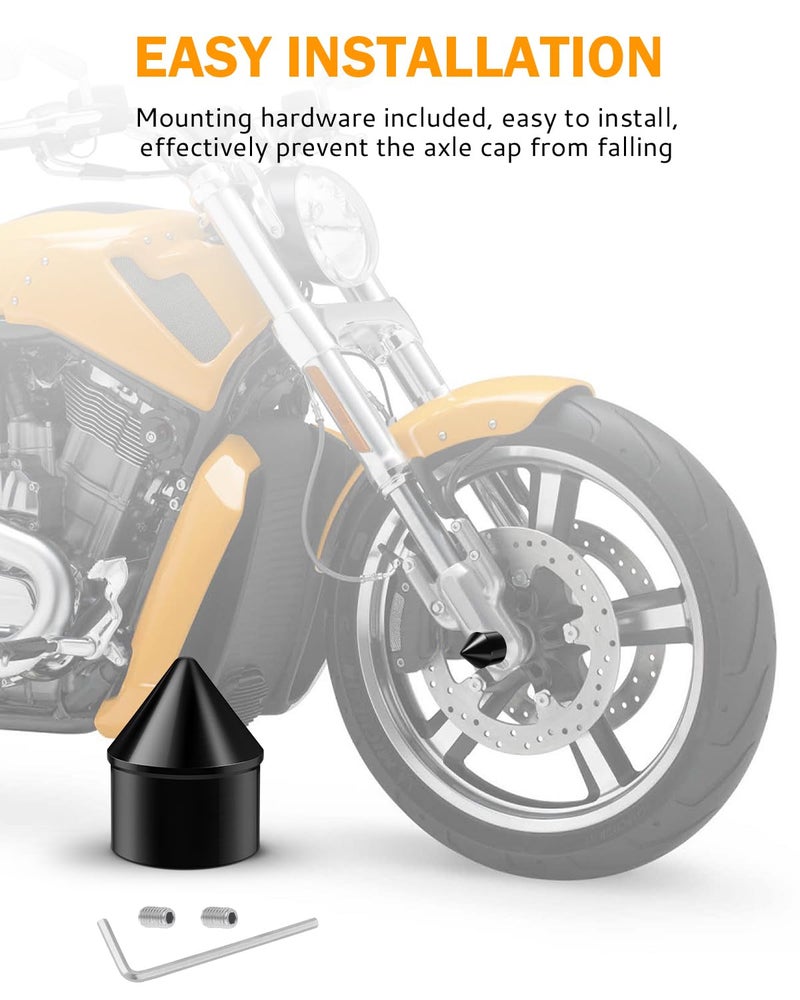 PBYMT Black Front Axle Nut Covers Caps Compatible for Harley Softail Sportster Touring Road King Street Glide 2002-2024 - Image 4