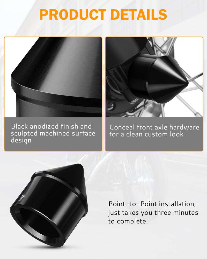 PBYMT Black Front Axle Nut Covers Caps Compatible for Harley Softail Sportster Touring Road King Street Glide 2002-2024 - Image 5
