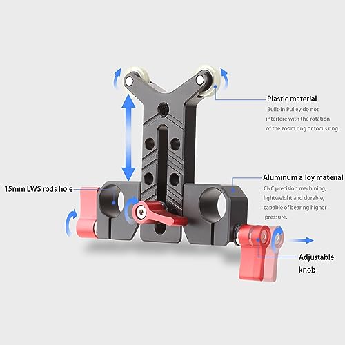 LEFTFOTO Y-Shaped Lens Bracket,Telephoto Long Lens Support Bracket with Built-in Pulley,for DSLR Camera Shoulder Rig with 15mm Rods, Height Adjustable - Image 3