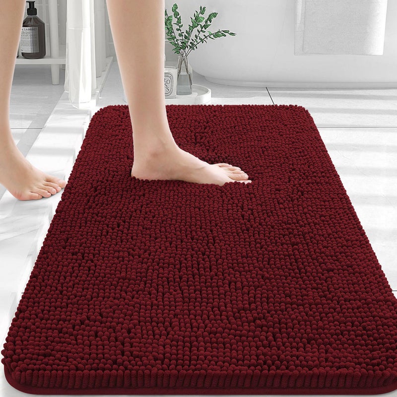 OLANLY Bathroom Rugs 30x20 Extra Soft Absorbent Chenille Bath Rugs Rubber Backing Quick Dry Machine Washable Bath Mats for Bathroom Floor Tub and Shower Home Decor Accessories Burgundy