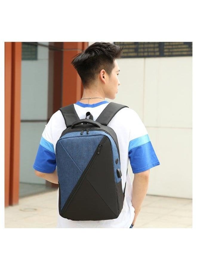 HALAMODO - 3 Pieces Set of Simple Computer Bag Large Capacity Backpack with USB Charging Port Blue - Image 1