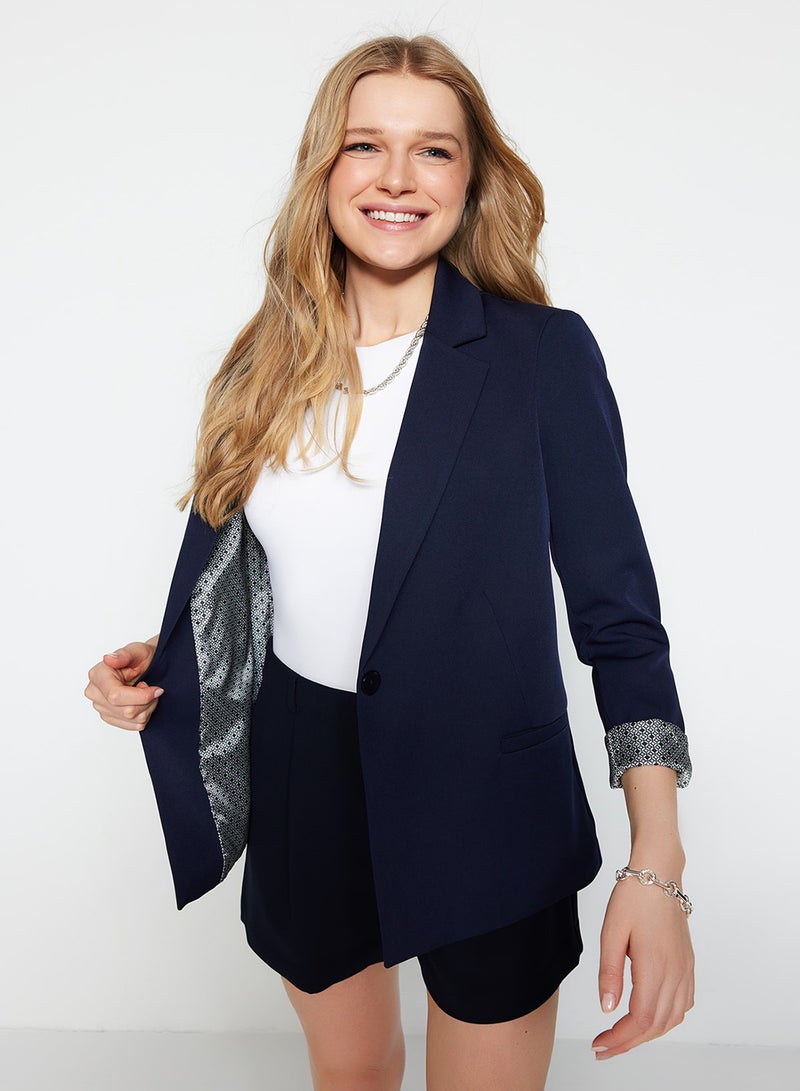 trendyol Navy Blue Regular Lining Detailed Woven Blazer Jacket TWOAW20CE0316 - Image 4