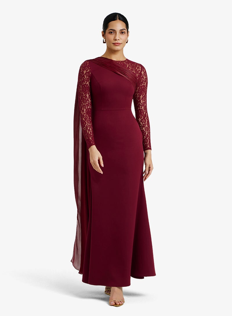 CHASE Lace Sleeves & Draped Detail Maxi Dress - Image 1