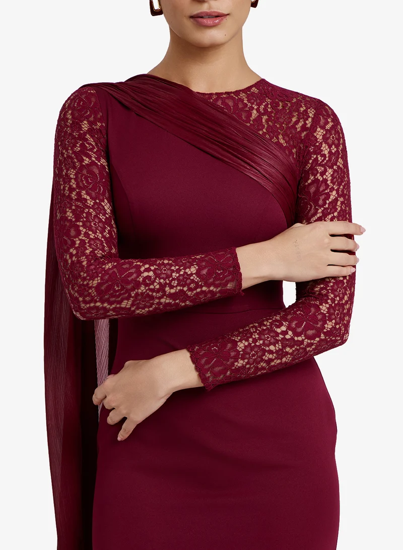 Chase  Lace Sleeves & Draped Detail Maxi Dress for Women | Best Price UAE