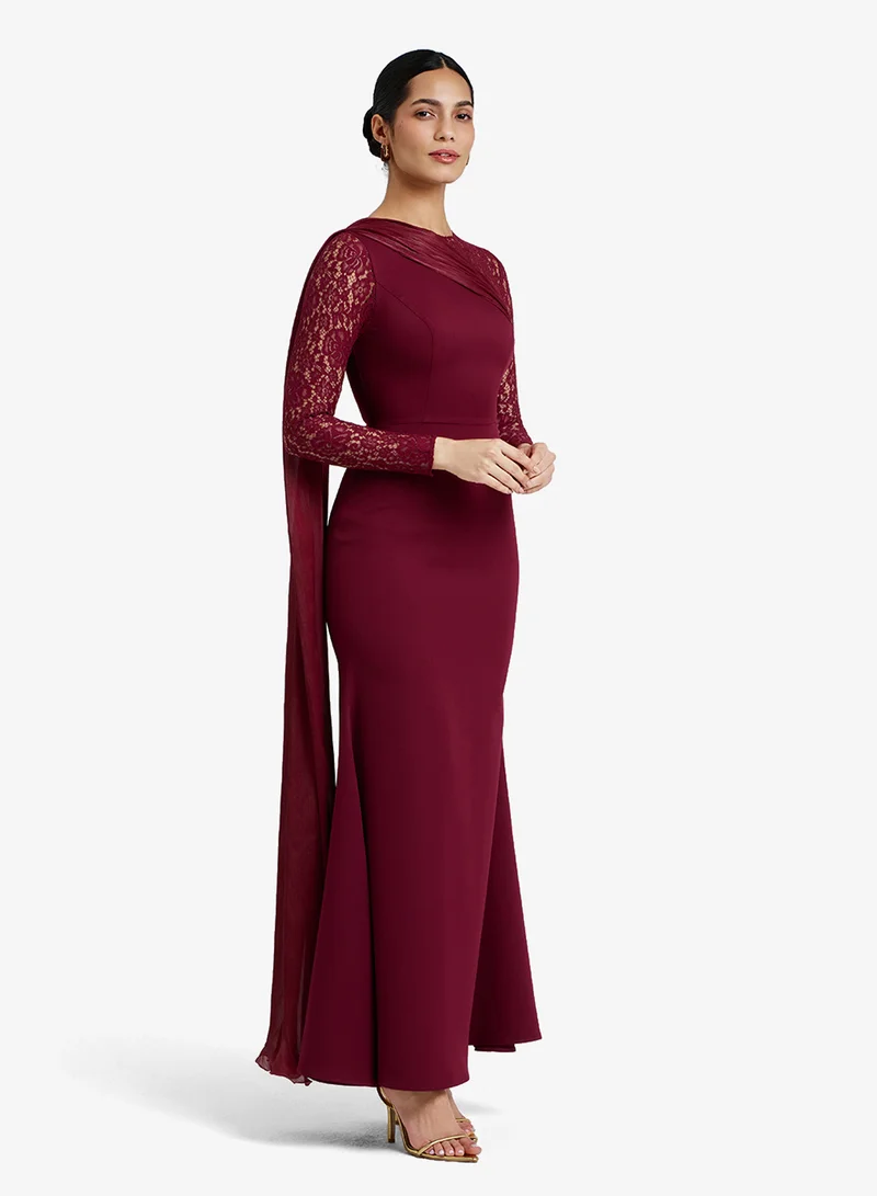 Chase  Lace Sleeves & Draped Detail Maxi Dress for Women | Best Price UAE