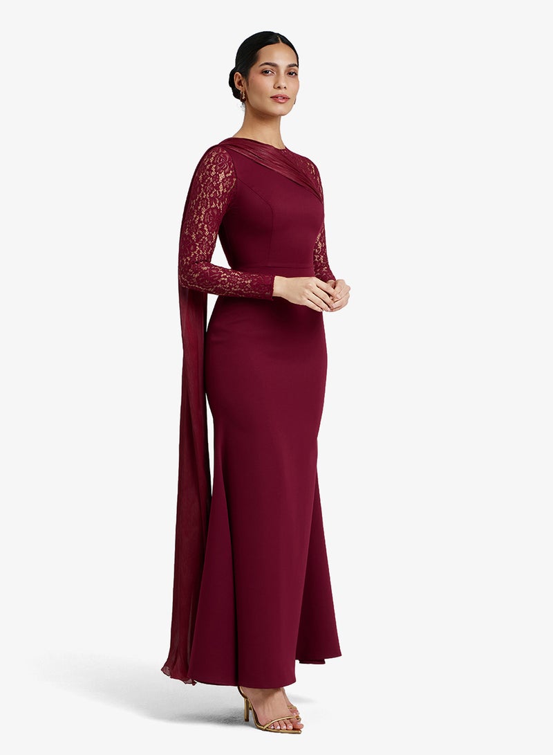 CHASE Lace Sleeves & Draped Detail Maxi Dress - Image 4