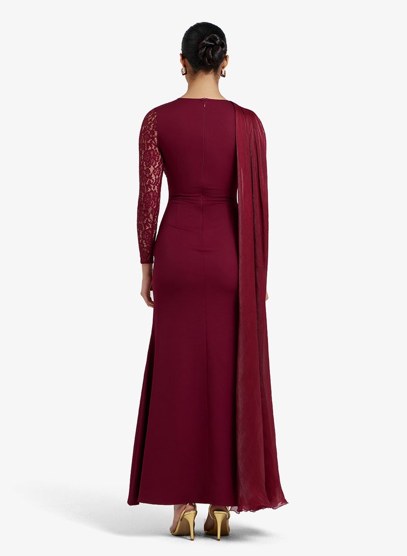 CHASE Lace Sleeves & Draped Detail Maxi Dress - Image 2