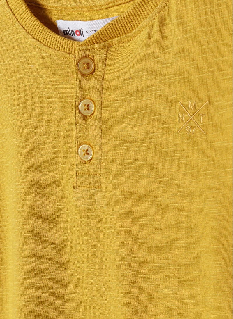 MINOTI Short Sleeve Henley T-Shirt with Button Neckline  - Image 3