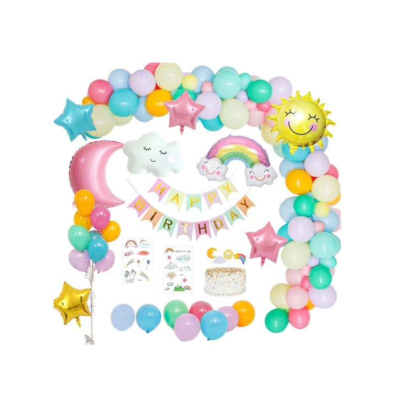 SOLARAE Happy Birthday Decorations Banner, Sun Moon Clouds Rainbow Sky Star Foil Balloon Birthday Party Supply - Image 1