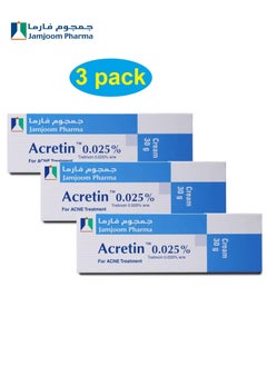 3 Pack of Acretin 0.025% Tretinoin Cream For Acne Treatment 30 gm