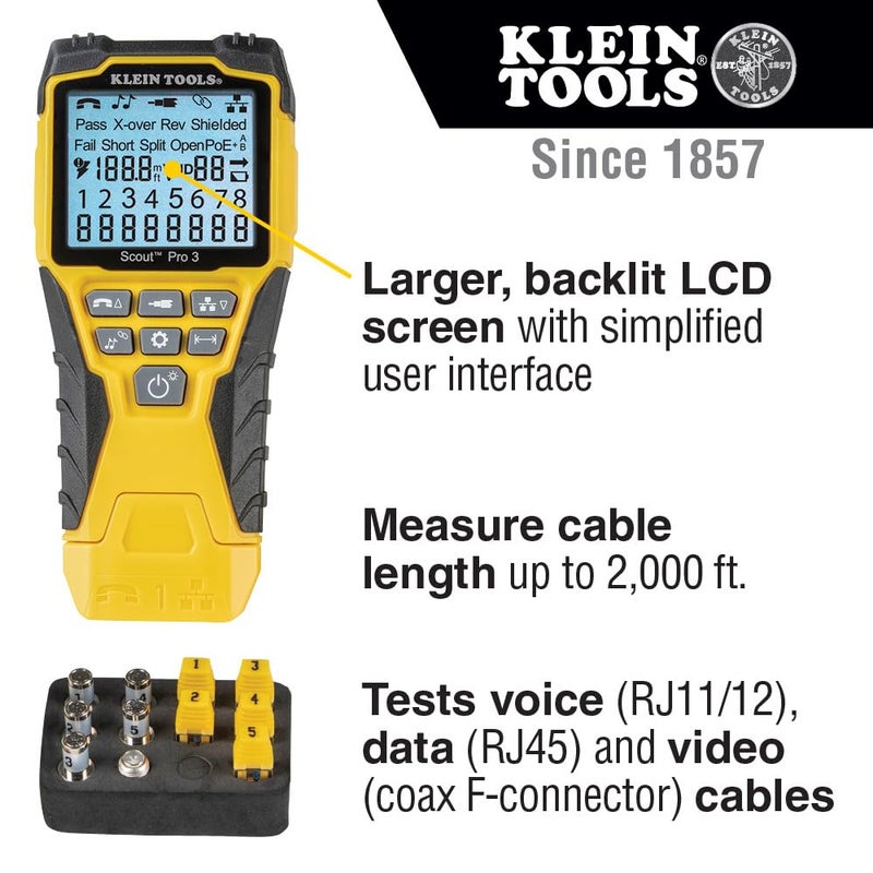 KLEIN TOOLS VDV501-851 Cable Tester Kit with Scout Pro 3 for Ethernet / Data, Coax / Video and Phone Cables, 5 Locator Remotes - Image 2
