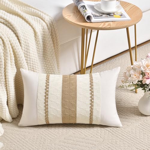 Fancy Homi Set of 2 Neutral Tan Lumbar Decorative Throw Pillow Cover 12x20 Inch for Couch Bed Sofa Chair Modern Organic Farmhouse Boho Home Decor Soft Cotton Cute Accent Taupe Rectangle Cushion Case - Image 3