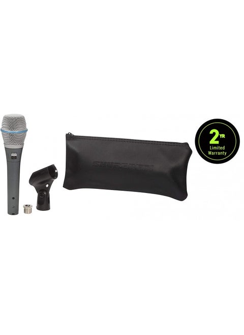Shure BETA 87A Supercardioid Single-Element Vocal Condenser Microphone for Studio Recording and Live Performances with A25D Mic Clip and Storage Bag