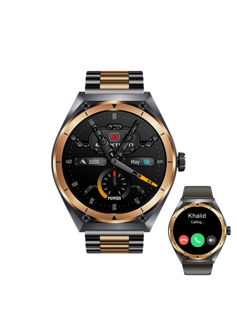 Blaktron - Infiniti X2 Smart Watch for Men - AMOLED Display, Bluetooth Calling, Fitness Tracker, Heart Rate & Sleep Monitor, Water Resistant, Long Battery Life, Dual Strap Smartwatch for Android/iOS (Black/Gold) - Image 1