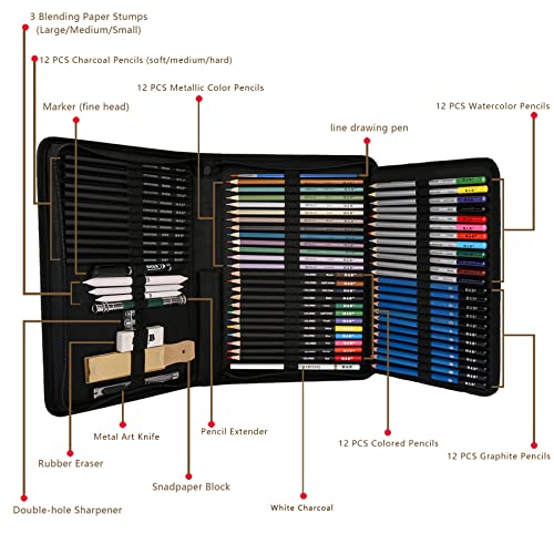 HB H & B 72PCS Drawing Supplies Sketching Set,Art Kit include Drawing & Colored Pencils for Adults Artists Kids.Pro Art Sketch Supplies with Sketchpad,Watercolor & Metallic Pencils - Image 2