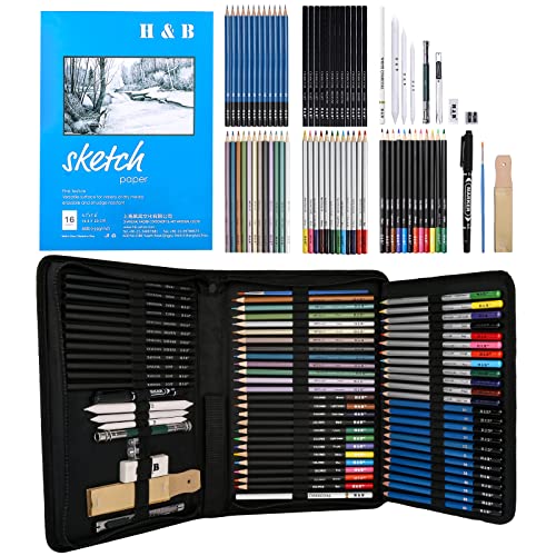 HB H & B 72PCS Drawing Supplies Sketching Set,Art Kit include Drawing & Colored Pencils for Adults Artists Kids.Pro Art Sketch Supplies with Sketchpad,Watercolor & Metallic Pencils - Image 1