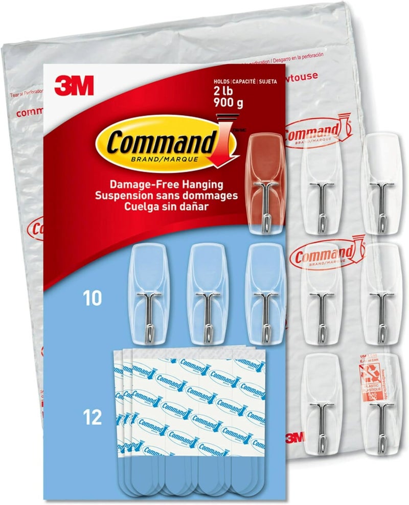 Command Medium Clear Wire Toggle Hooks,10 Wall Hooks and 12 Strips, Damage-Free Hanging with Adhesive, Great for Hanging Christmas Decorations, Holds up to 2 lb - Image 1