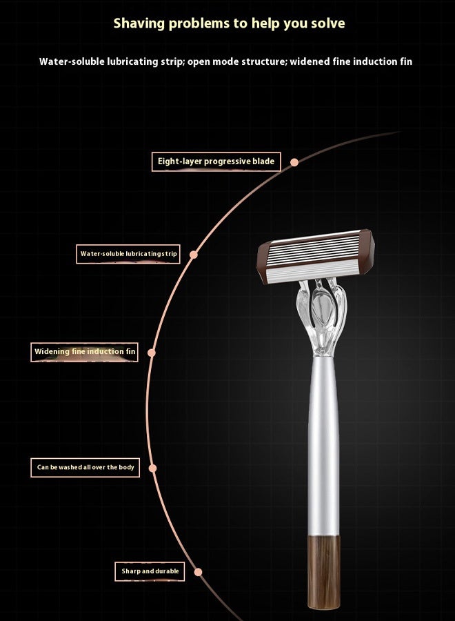 MAANGE 2 Pcs Manual Men's Razors with 6 Replacement Eight-layer Blades, Durable Stainless Steel Shaving Kit, Beard Trimmer for Hotel Travel Spa Daily - Image 5