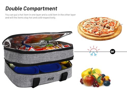 MIER Insulated Double Casserole Carrier Thermal Lunch Tote for Potluck Parties, Picnic, Beach, Fits 9 x 13 Inches Casserole Dish, Expandable by Mid Zipper, Gray - Image 3