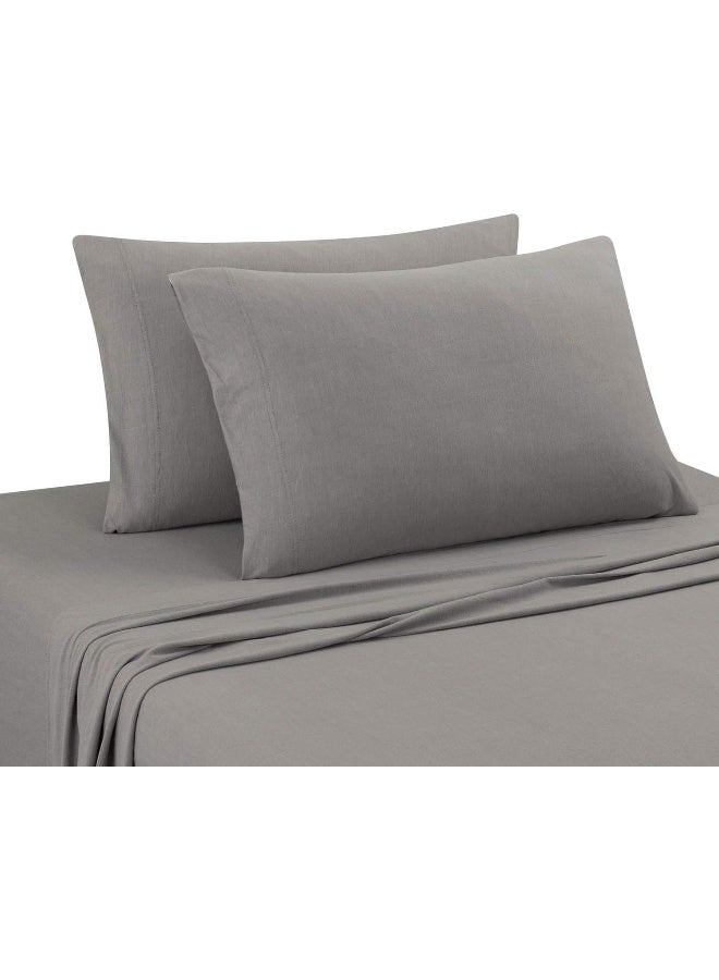 DELANNA DELANNA Jersey Knit Sheet Set Soft, Breathable, Cotton Rich T-Shirt Weave Full Grey  - Image 1