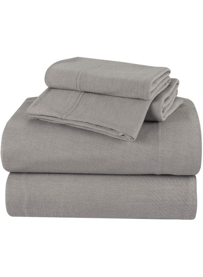 DELANNA DELANNA Jersey Knit Sheet Set Soft, Breathable, Cotton Rich T-Shirt Weave Full Grey  - Image 3