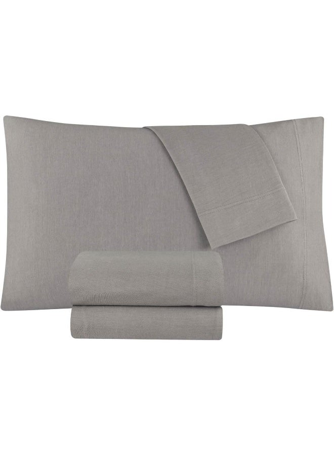 DELANNA DELANNA Jersey Knit Sheet Set Soft, Breathable, Cotton Rich T-Shirt Weave Full Grey  - Image 2