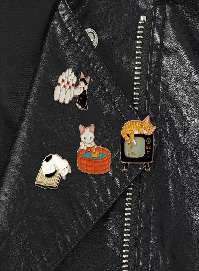 FLYPARTY 4 Pcs Cute Enamel Lapel Pins Sets Cartoon Animal Plant Flowers Brooches Pin Badges for Clothing Bags Backpacks Jackets Hat Party Favors Decoration (Lazy Cats) - Image 4