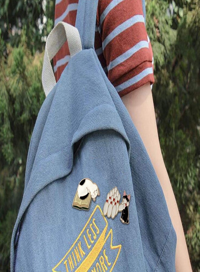 FLYPARTY 4 Pcs Cute Enamel Lapel Pins Sets Cartoon Animal Plant Flowers Brooches Pin Badges for Clothing Bags Backpacks Jackets Hat Party Favors Decoration (Lazy Cats) - Image 3