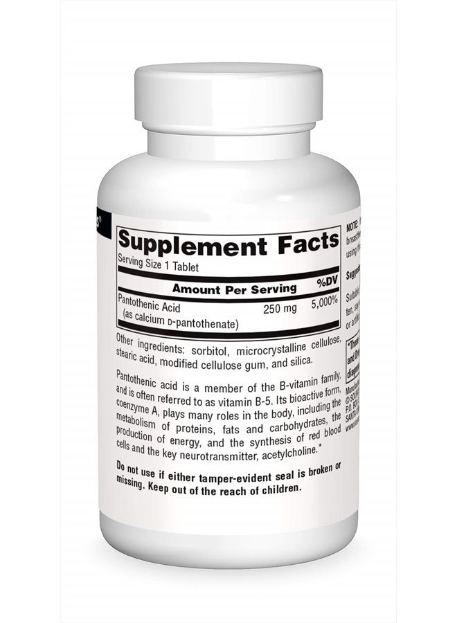 Source Naturals Pantothenic Acid 250 mg Vitamin B-5 Dietary Supplement - 100 Tablets - Image 3