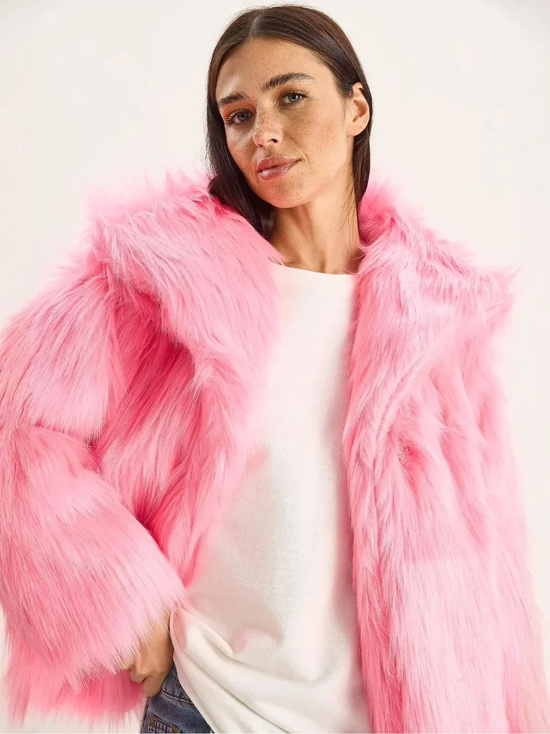 Bianco Lucci Bright Pink LUCCI Oversize Faux Fur Jacket for Women | Best Price UAE