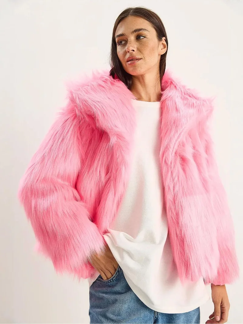 Bianco Lucci Bright Pink LUCCI Oversize Faux Fur Jacket for Women | Best Price UAE